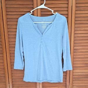 Casual Women's Blue Henley Blouse